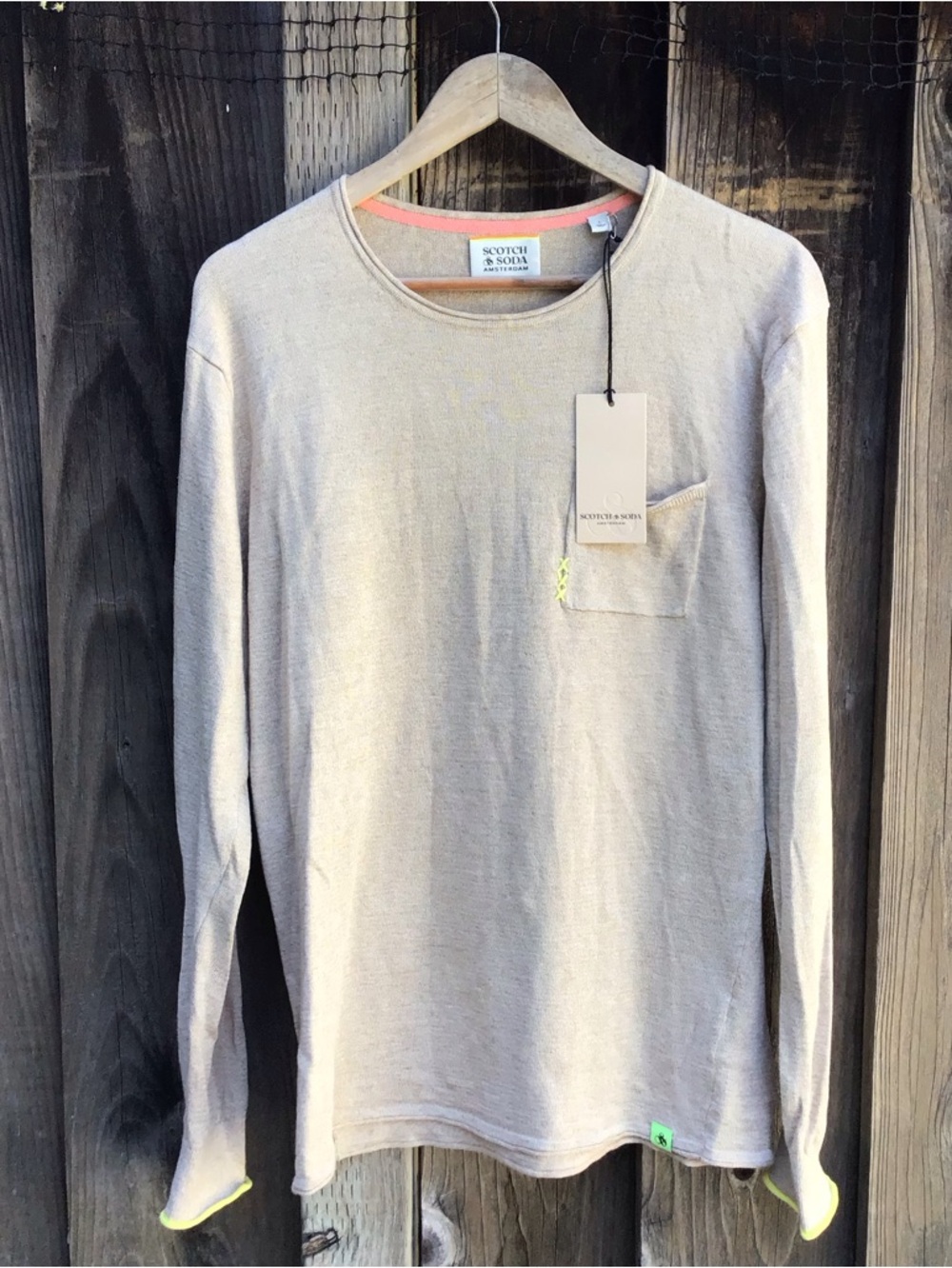 Scotch And Soda Linen Cotton Knit Sweater Beige Pocket Mens Large New Nwt